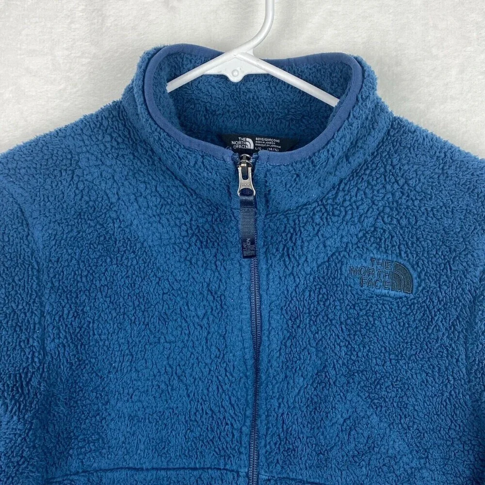 The North Face Fleece Jacket Kids Large Blue Sherpa Full Zip Pockets Casual Boys
